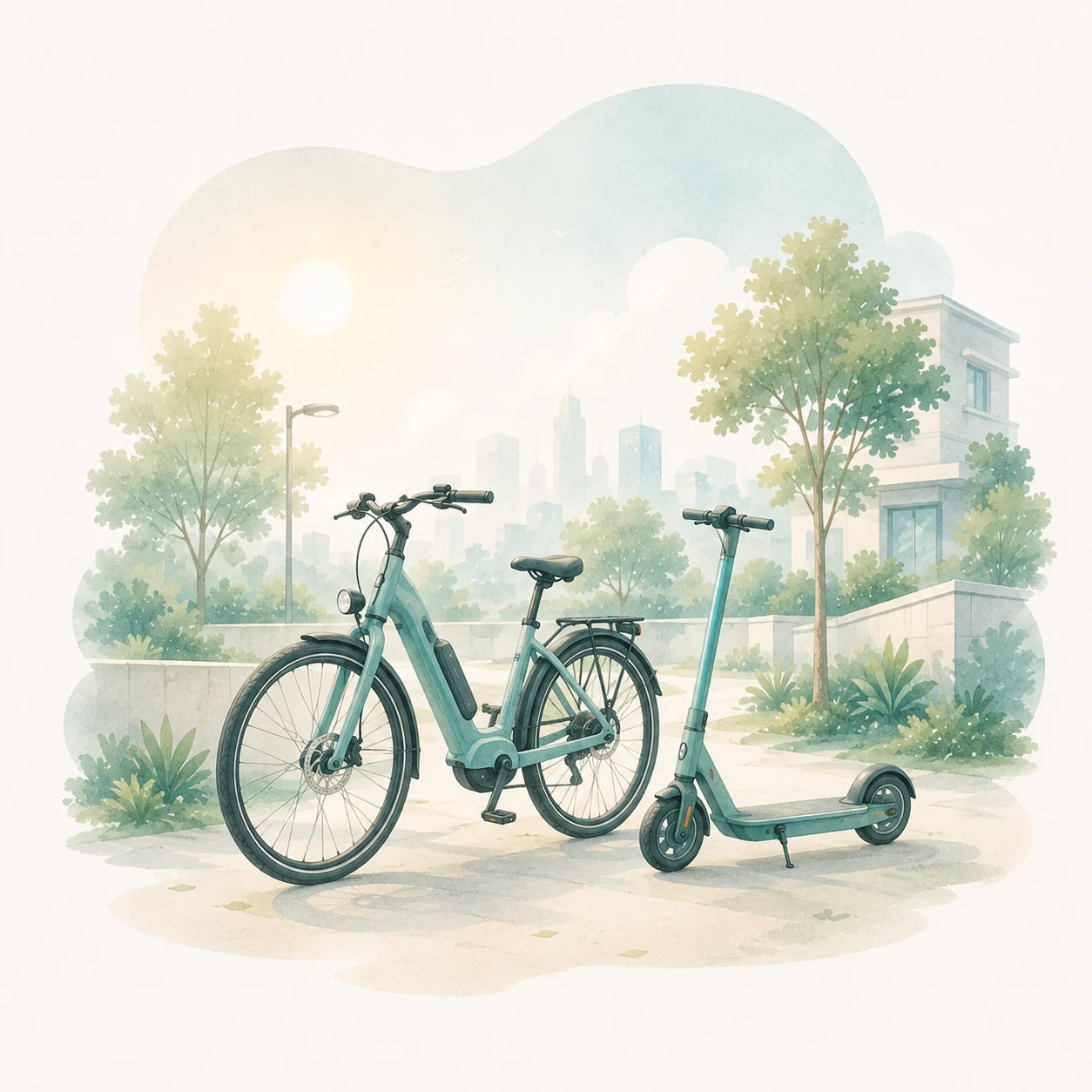 Ilustração de seguro de bike elétrica e autopropelido